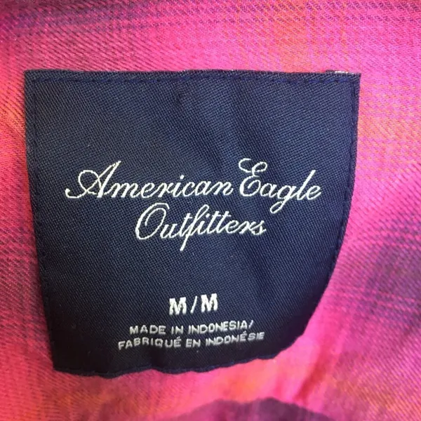 American Eagle pink plaid size M button down shirt - Image 3