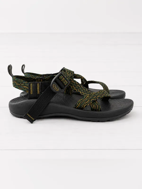 Chaco Z1 Cloud Vibram Black Open Toe Sandals with Green/Gold Pattern Straps - Image 4