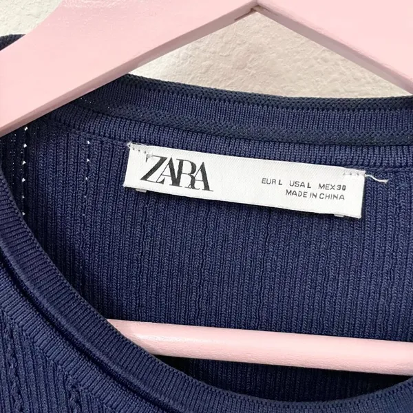 Zara Knit Navy Blue Mini Dress with Gold Buttons L 90s Minimalist Quiet Luxury - Image 4