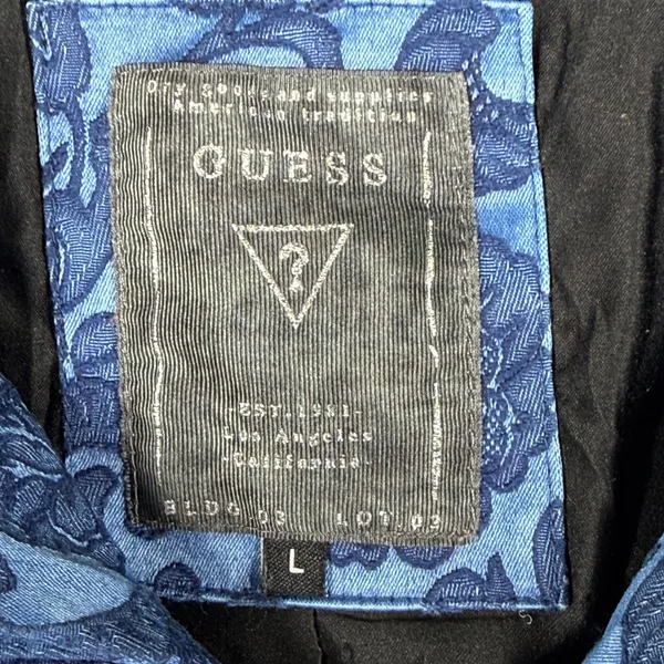 Guess Womens Blue Floral Damask Puffer Jacket Full Zip Quilted Coat Large L - Image 2