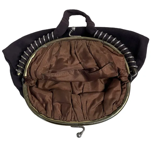 American Vintage VTG Purse‎ Brown Felt Brass Spiral Clutch Handbag Retro MCM Classy Art to Wear - Image 3