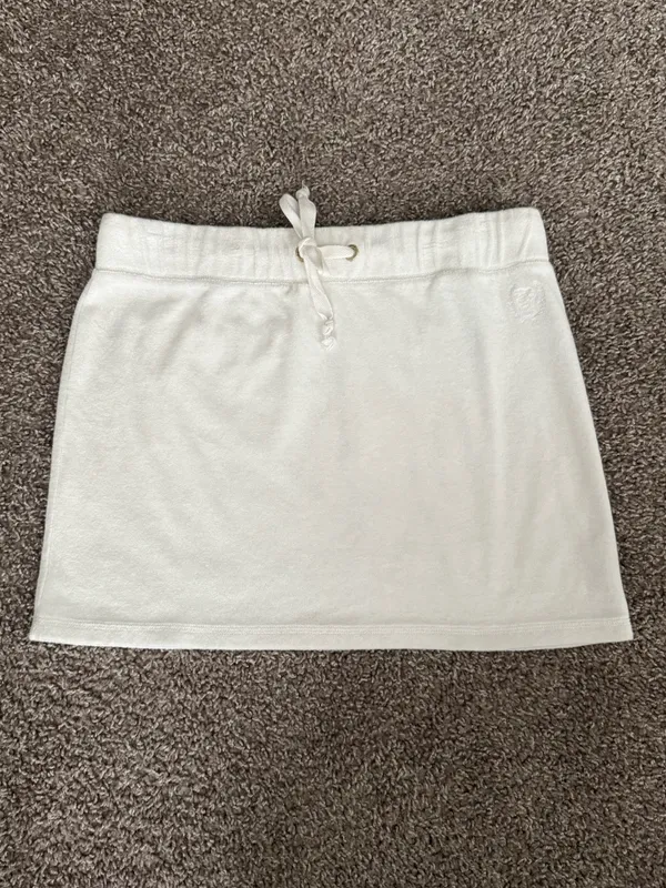 Y2K Tommy Hilfiger White Terry Cloth Mini Skirt Small Drawstring Logo - Image 3