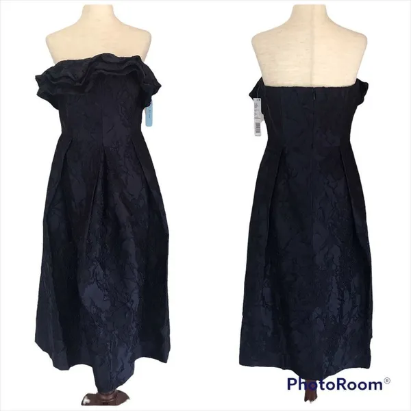 ANTONIO‎ MELANI Strapless Cocktail Dress Size 4 Navy Blue Midi Embroidered New - Image 2