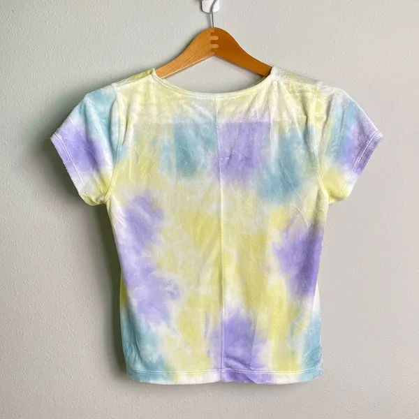 NWT FREE PEOPLE Bright Eyes Yellow Tie-Dye Velvet Tee size S - Image 3