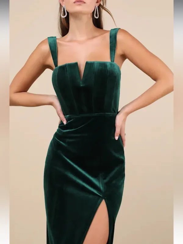 Lulus Women Pristine Luxury Emerald Green Velvet Bustier Maxi Dress L - Image 3