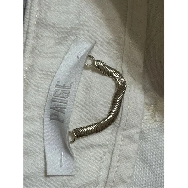 Paige Pleated Leenah Pearl Chain Jeans White French Ivory Sz 27 - Image 9