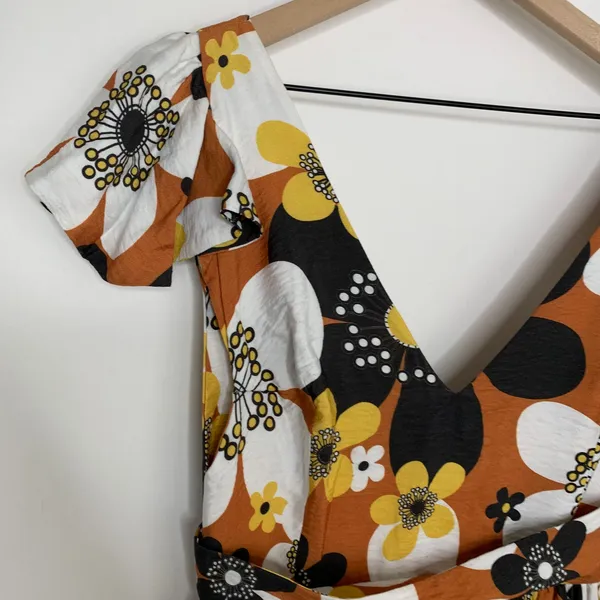 Dodo Bar Or Jenny Long Dress Brown Retro Floral Maxi Size Medium Womens - Image 9