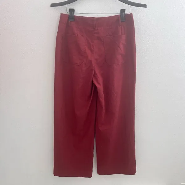 NEW LILLUSORY Linen Wide Leg Pants Sz 8/M Brick Red High Rise Cropped Trousers - Image 3