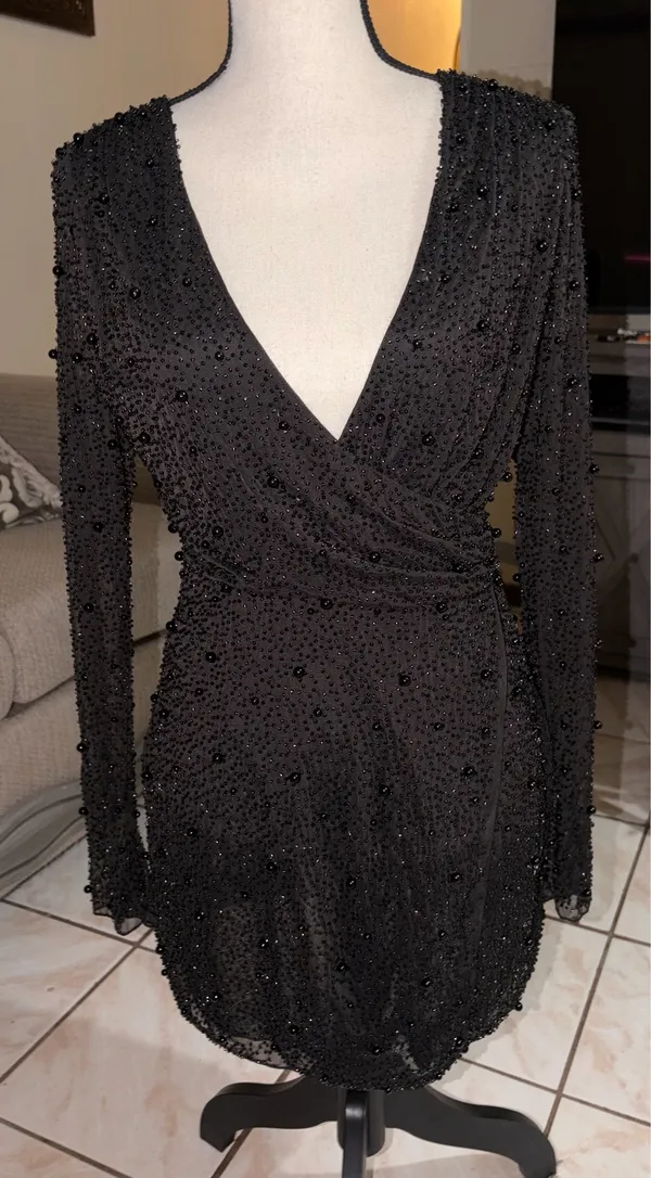 Oh Polly Embellished Wrap Over A-Line Mini Dress in Sapphire size 6 - Image 2