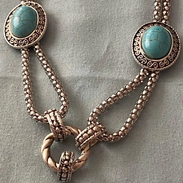 V’Dadora 18” Necklace Silver Tone Chain Turquoise Stone Pendants NWT New - Image 2