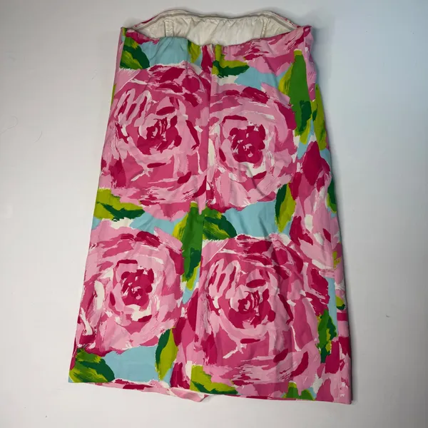 Lilly Pulitzer hot Pink first impression Floral rose Strapless Mini Dress size 4 - Image 5