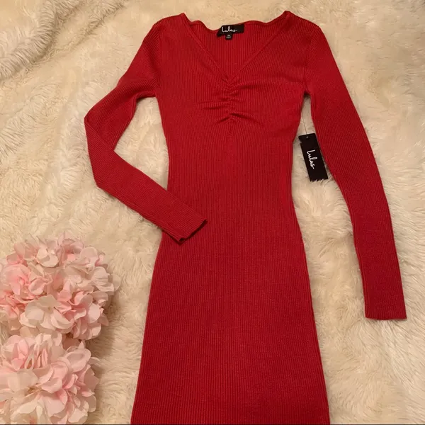 Lulu’s Brick Red Ribbed Bodycon Sweater Dress - Image 3