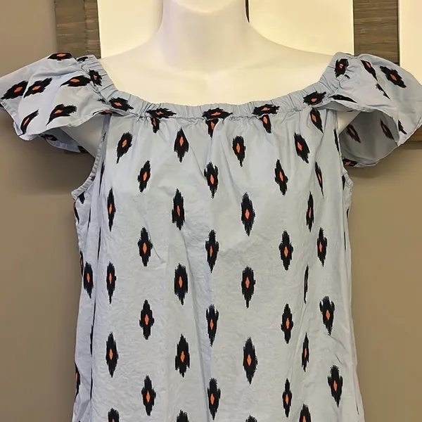 J. Crew Light Blue Cotton Abstract Design Fluttered Sleeve Sundress- Small - Image 4