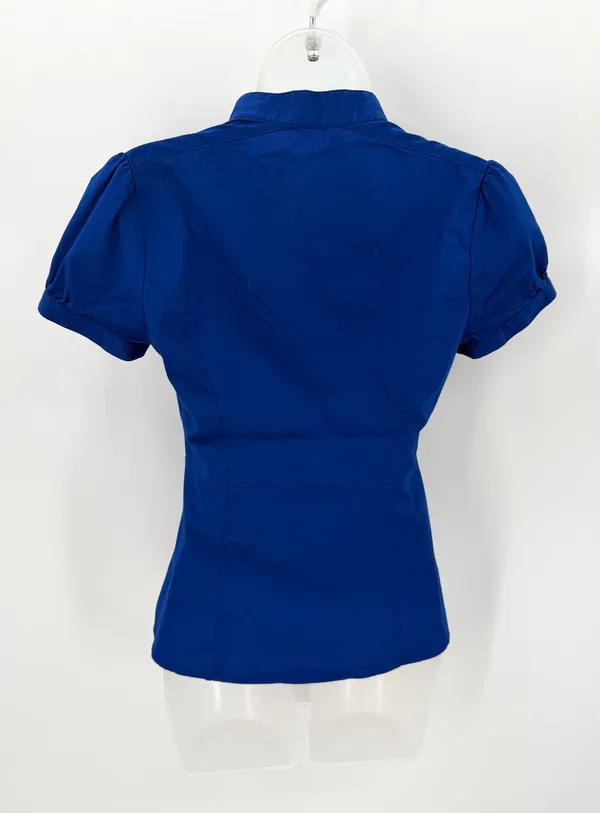 Express Blouse Women’s XS Cobalt Blue Essential Stretch Button Up Preppy Top - Image 2