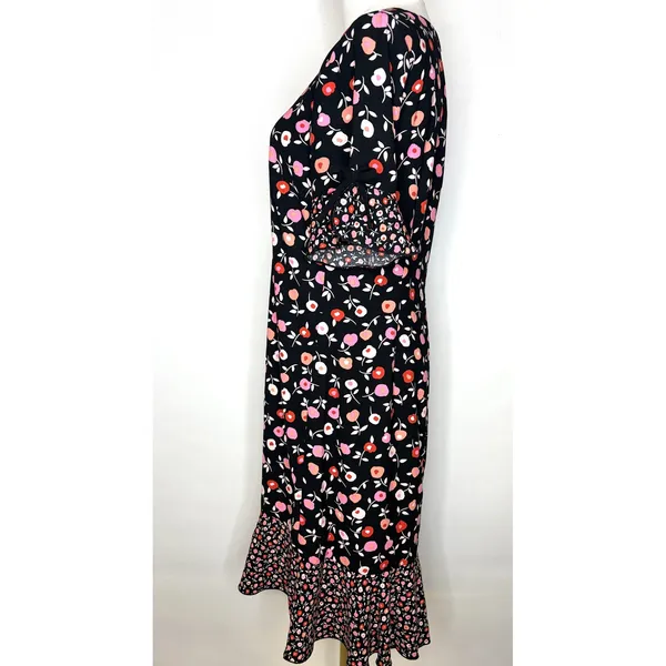 Talbots Womens Black Pink Floral Mixed Print Ruffle Hem Bell Sleeve Midi Dress 6 - Image 4