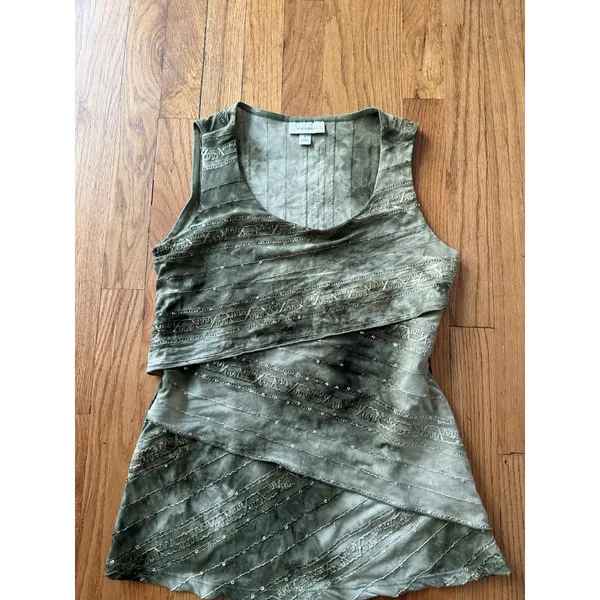Vtg‎ Y2K Fairycore Fairy Grunge Boho Indie Sleeze Green Sleeveless Top L Layered - Image 2