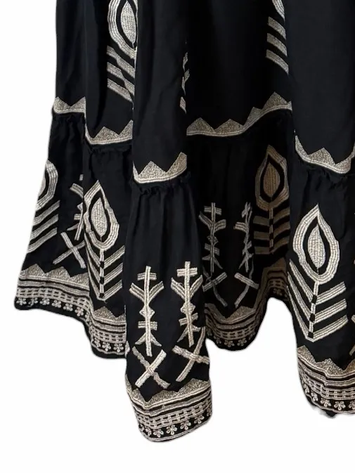 Soft Surroundings Embroidered Tiered Midi Dress Size 2X Linen Blend Belted Black - Image 12
