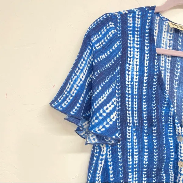 Show Me Your Mumu Blue Tie Dye Flutter Sleeve Button Down Blouse Womens S Casual - Image 3