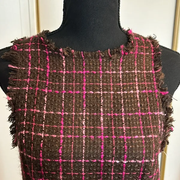 Majorelle Brown and Pink Vintage Sleeveless Tweed Dress - Image 2
