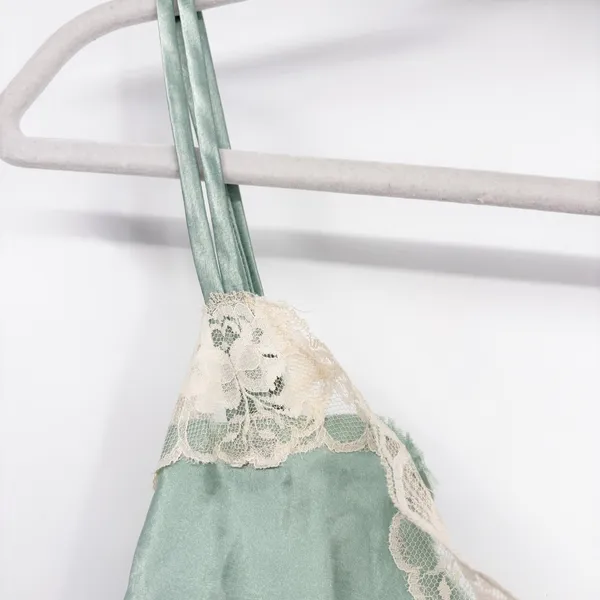 NWT Delicates Womens Sage Lace Trim Fairycore Vintage Satin Teddy Bodysuit Large - Image 5