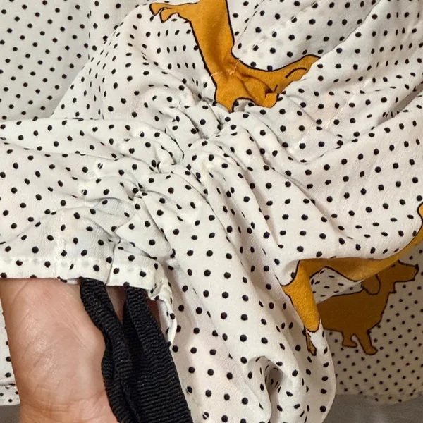 Zara Woman‎ Dachshund Dog Polka Dot Blouse Cream Yellow Small Ruffle Tie Sleeve - Image 5