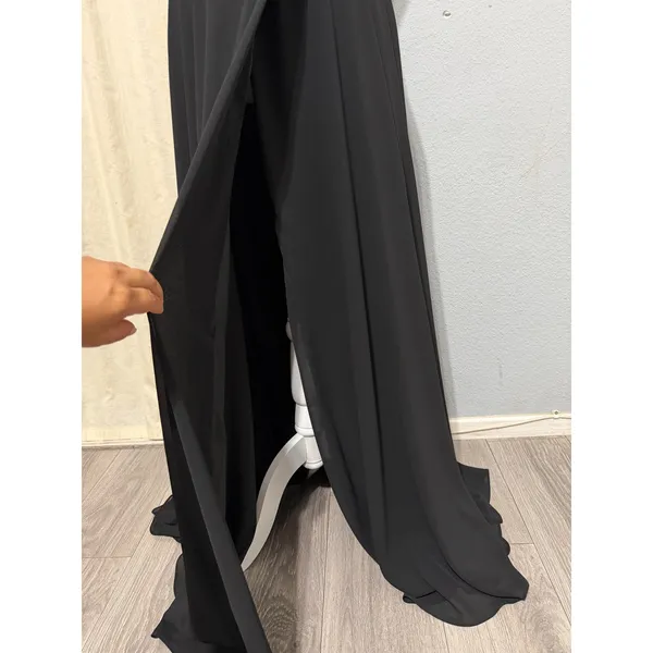 Lulus Black Sparkly Chiffon Maxi Dress Small Square Neck Open Back Side Slit - Image 16