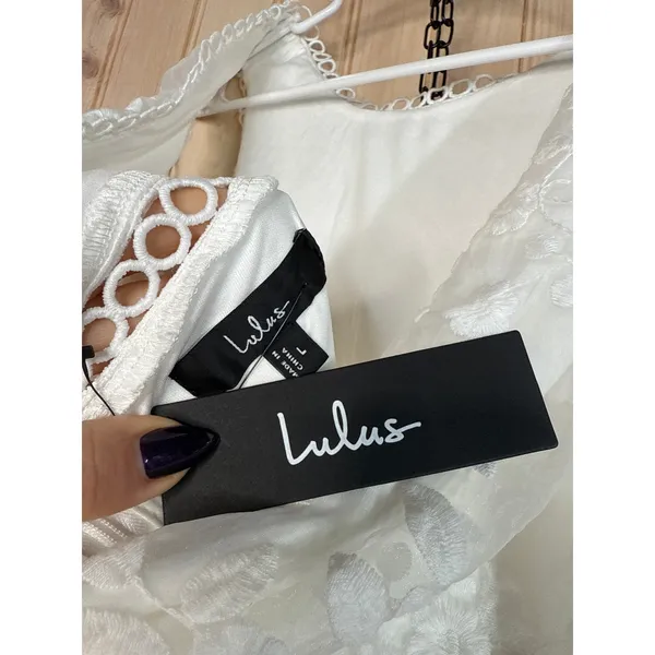Lulus Look So Sweet White Embroidered Lace Mini Dress Cocktail Engagement Large - Image 8