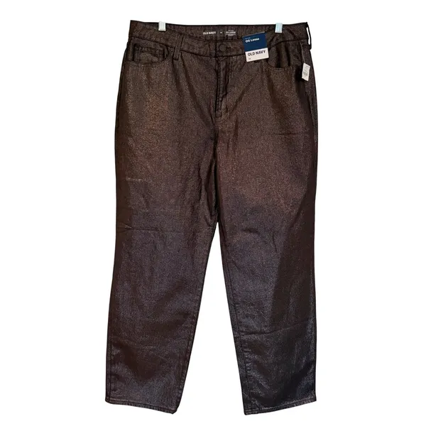 Old Navy High Rise OG Loose Metallic Jeans‎ Women's 14 Bronze Holiday Glam Party - Image 4