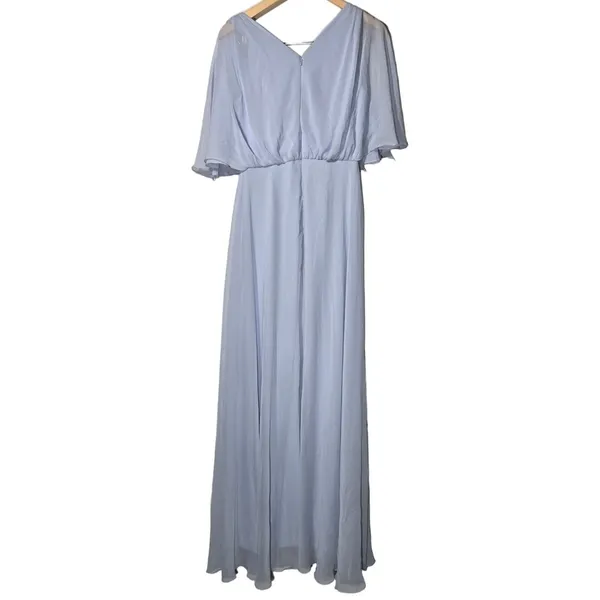 After Six Style 1565 Silver Dove Chiffon Flutter Sleeve‎ V Neck Maxi Dress 6R - Image 4