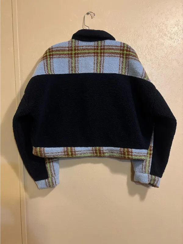 J.Nna women’s Plaid Mixed Media Cropped Jacket sz L - Image 2