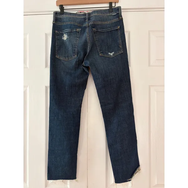 Mother Denim Distressed Straight Leg Jeans Dark Wash Raw Hem Size 26‎ - Image 2