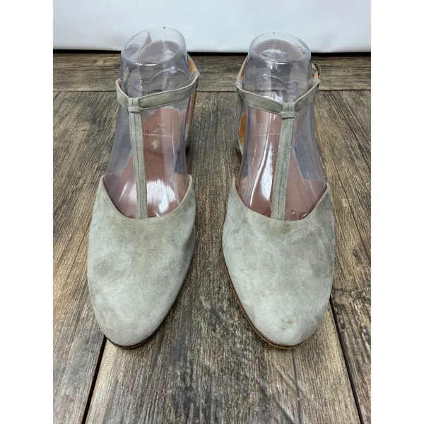 Ralph Lauren Collection Suede T-Strap Flats Sage Green Made in Italy 7B 41000S - Image 3