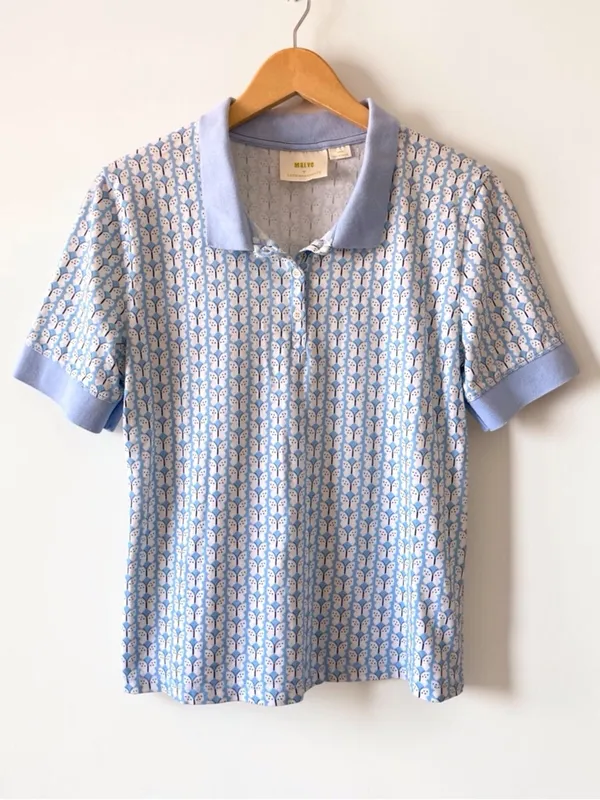 Maeve by Anthropologie, Butterfly Print Polo, Women, L, Preppy, Blue - Image 9