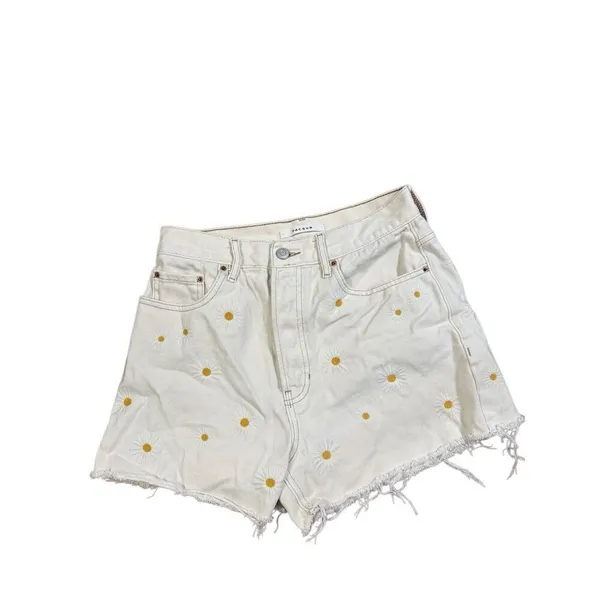 PacSun Daisy Embroidered‎ Ultra High Waisted Vintage Denim Shorts Sz 26 - Image 3