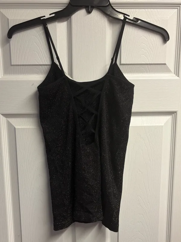 Free People Intimately Shimmer/Sparkle Tank Top W/ Lace -Up Back Size Med/Lg - Image 3