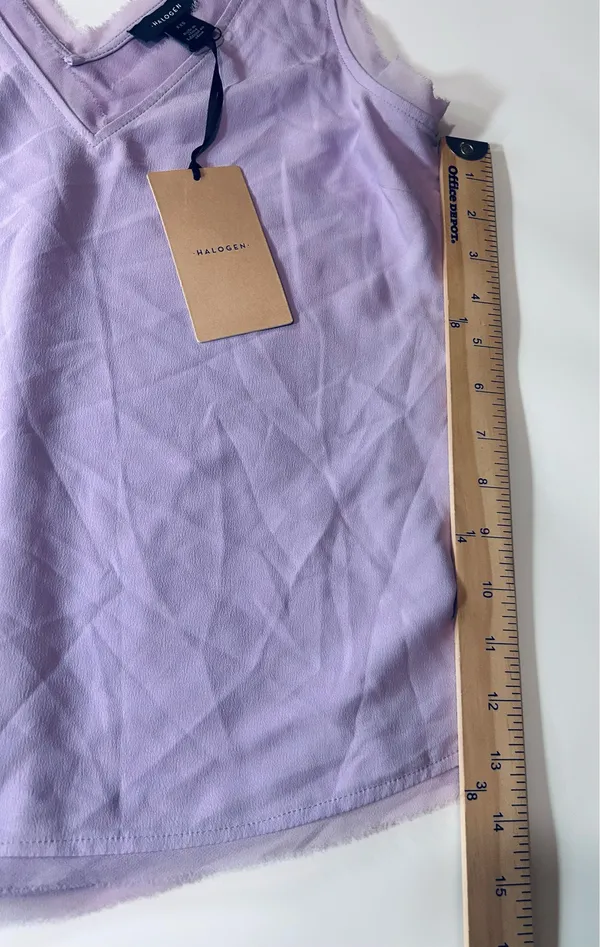 Halogen Lavender Raw Edge V-Neck Chiffon Tank Top Size XXS - Image 3