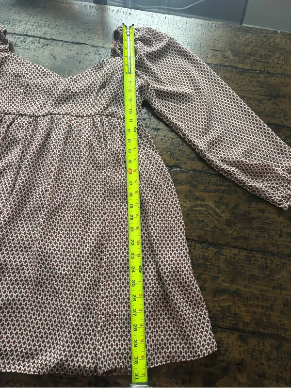 Abercrombie & Fitch Brown Geometric Print Long Sleeve Babydoll Mini Dress Size M - Image 10