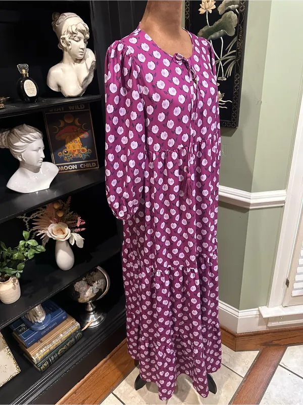 Cezele Print Three Quarter Puff Sleeve Maxi Dress size small - Image 9