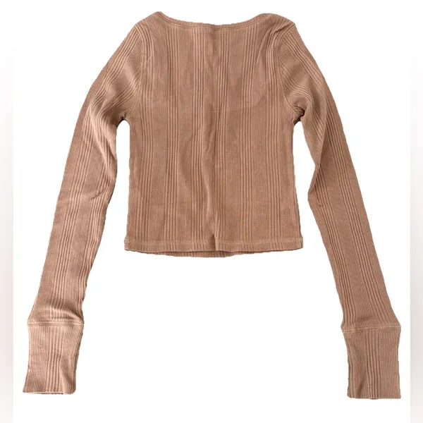 NWT Aerie Ribbed Crop Top Women's XS Neutral Taupe Long Sleeve Square Neckline - Image 7