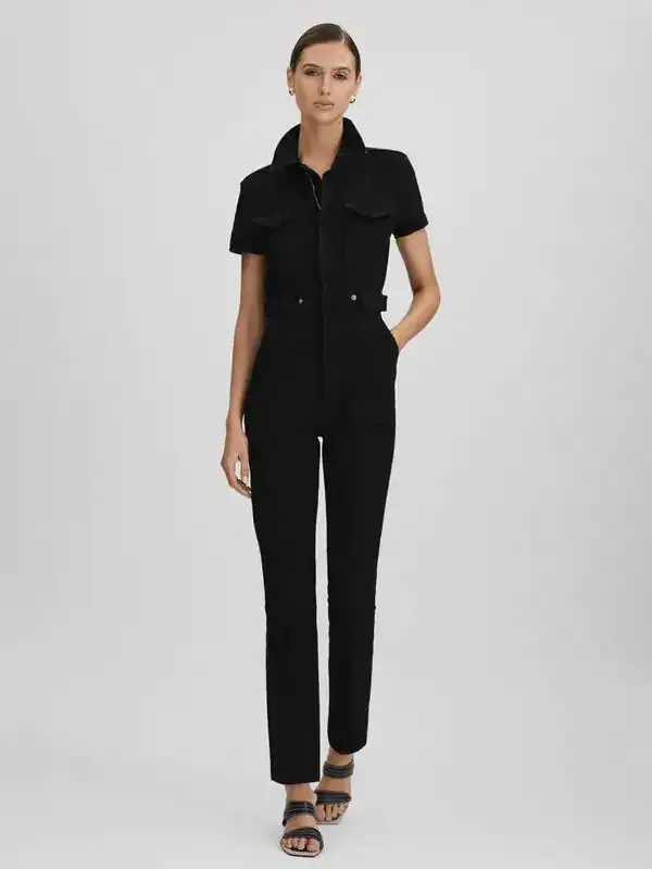 Good American Fit For Success Coveralls Jumpsuit Charcoal Black Denim Size 2 - Image 4