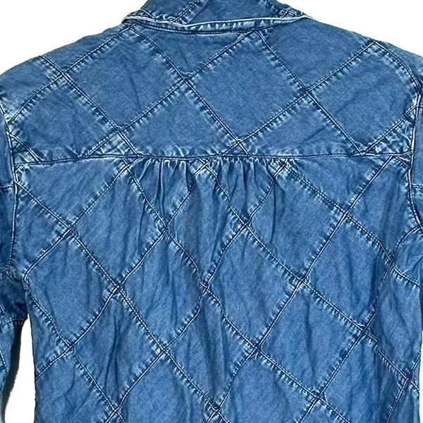 XS Shirt Top Pilcro by Anthropologie Quilted Patchwork Denim Button down jean - Image 6