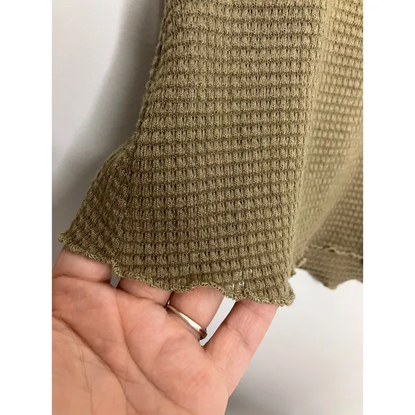 POL Henley Tank Top Womens Large Green Excellent Waffle Knit SMT1648 trendy - Image 6