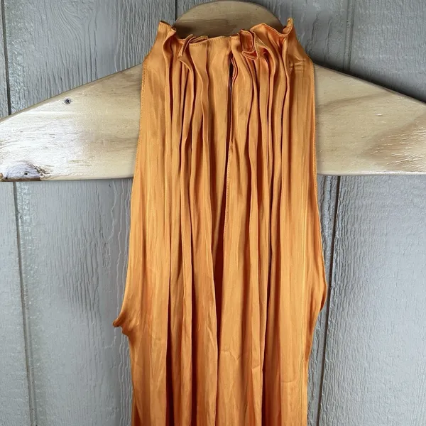 NEW ZARA ZW COLLECTION Satin Jumpsuit Large Orange Wide Leg Halter 2090/098/615 - Image 5