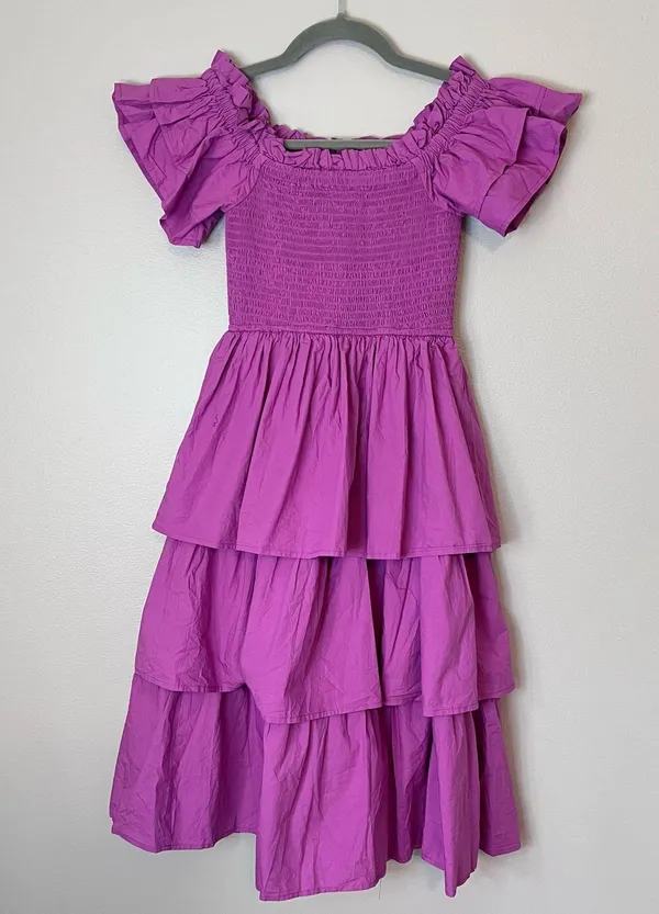 Cleobella NEW Kaiya Tiered Cotton Smocked Ruffle Sleeve Midi Dress Azalea - Image 7
