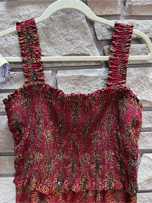 Farm Rio Smocked Jumpsuit in Rust Paisley Leopard Animal Print Size G small - Image 7