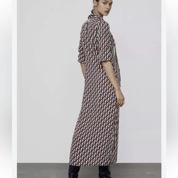 ZARA Geometric Print Midi Dress Multicolored Size Medium‎ - Image 4