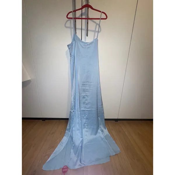 STAUD Light‎ Blue Satin Maxi Slip Dress Square Neck Side Slit Size M NWT - Image 3