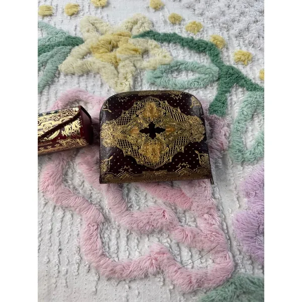 Vintage‎ Italian Coin Purse Lipstick Holder Set Ornate Gold Red - Image 2