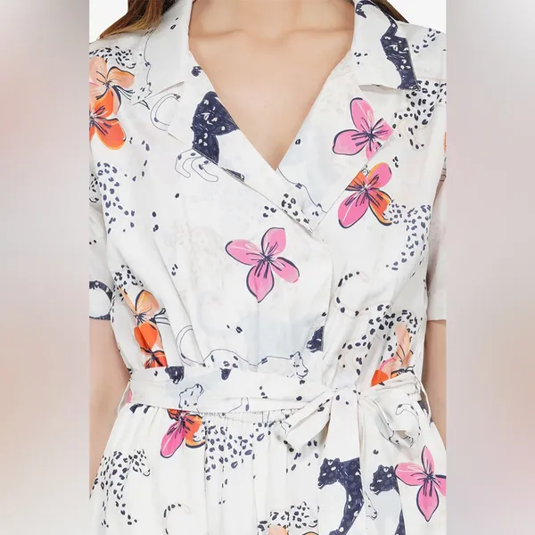 America and Beyond Jaguar Floral Silk Blend Jumpsuit Boho Resort Vacation Large - Image 5