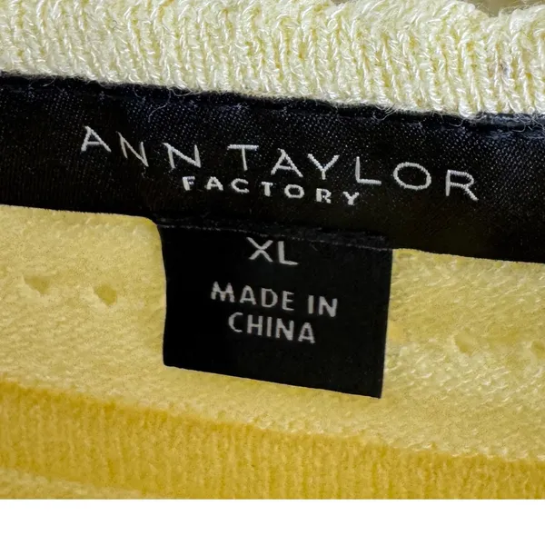 Ann Taylor Factory Womens‎ XL Pale Yellow Square Neck Pointelle Knit Sweater Top - Image 4